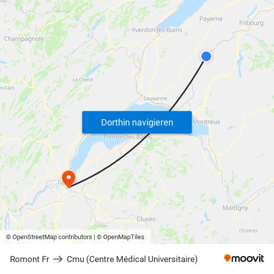 Romont Fr to Cmu (Centre Médical Universitaire) map