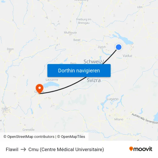 Flawil to Cmu (Centre Médical Universitaire) map