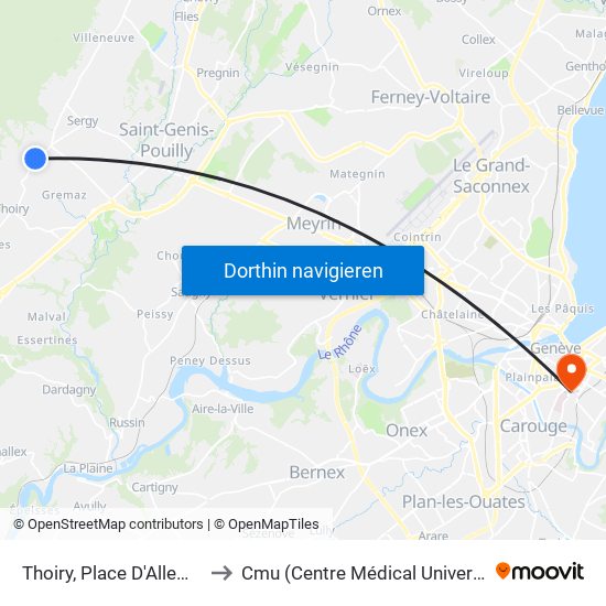 Thoiry, Place D'Allemogne to Cmu (Centre Médical Universitaire) map