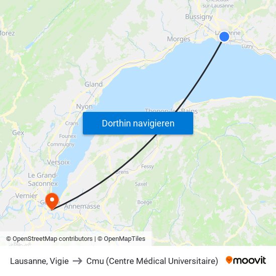 Lausanne, Vigie to Cmu (Centre Médical Universitaire) map