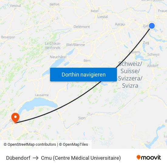 Dübendorf to Cmu (Centre Médical Universitaire) map