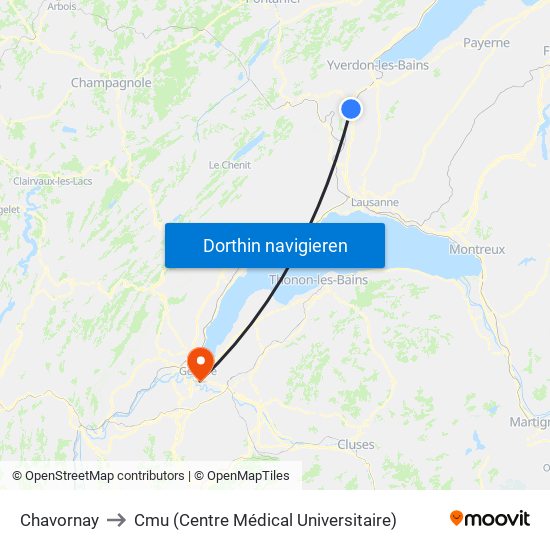 Chavornay to Cmu (Centre Médical Universitaire) map