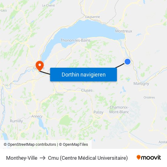 Monthey-Ville to Cmu (Centre Médical Universitaire) map