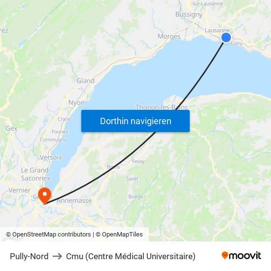 Pully-Nord to Cmu (Centre Médical Universitaire) map