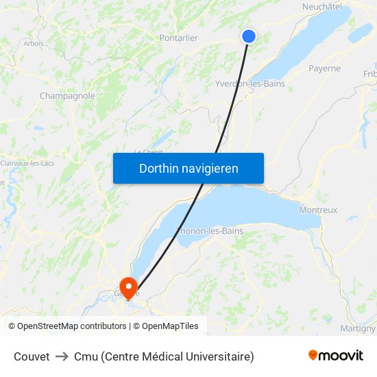 Couvet to Cmu (Centre Médical Universitaire) map