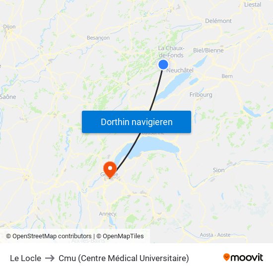 Le Locle to Cmu (Centre Médical Universitaire) map