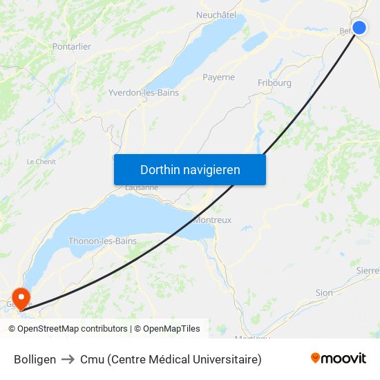 Bolligen to Cmu (Centre Médical Universitaire) map