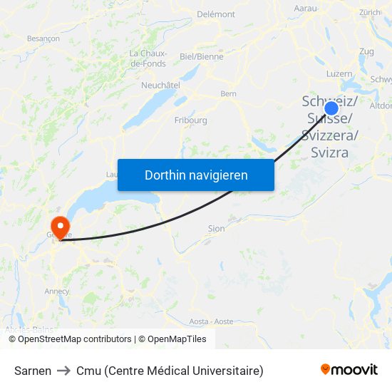 Sarnen to Cmu (Centre Médical Universitaire) map