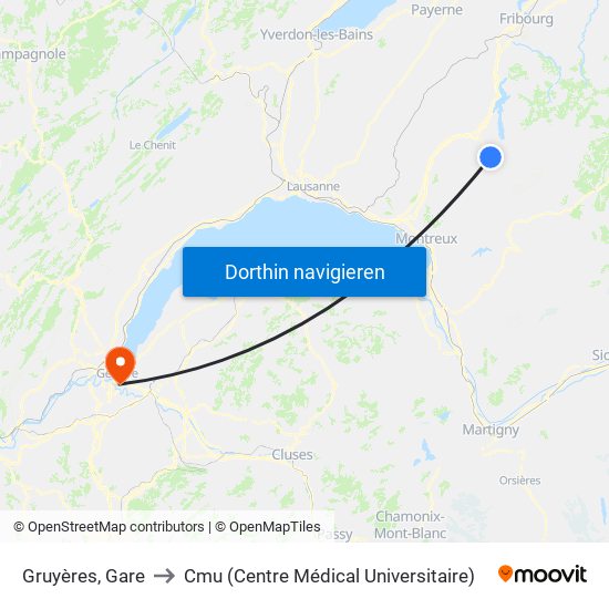 Gruyères, Gare to Cmu (Centre Médical Universitaire) map