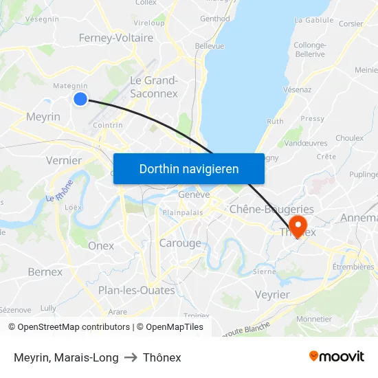Meyrin, Marais-Long to Thônex map