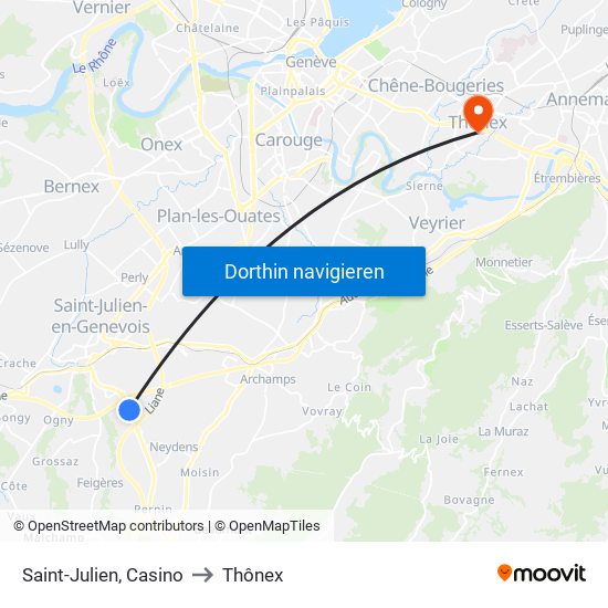 Saint-Julien, Casino to Thônex map