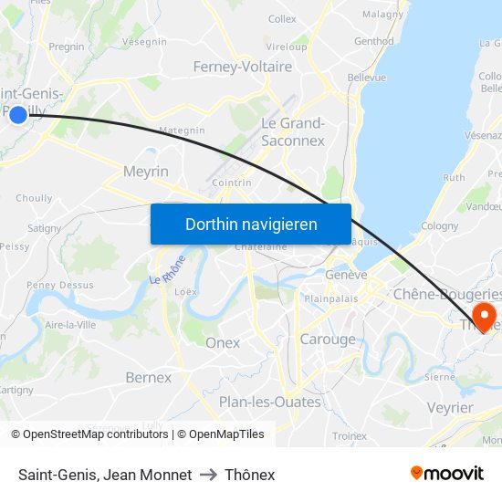 Saint-Genis, Jean Monnet to Thônex map