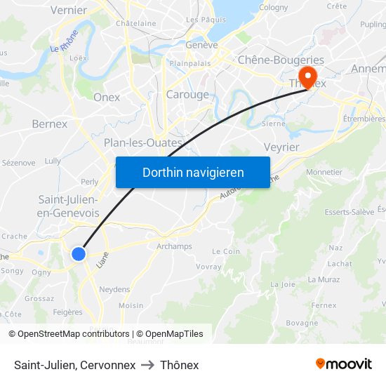 Saint-Julien, Cervonnex to Thônex map