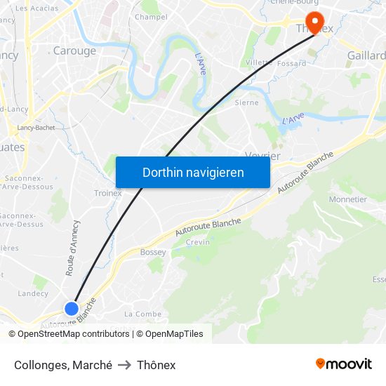 Collonges, Marché to Thônex map