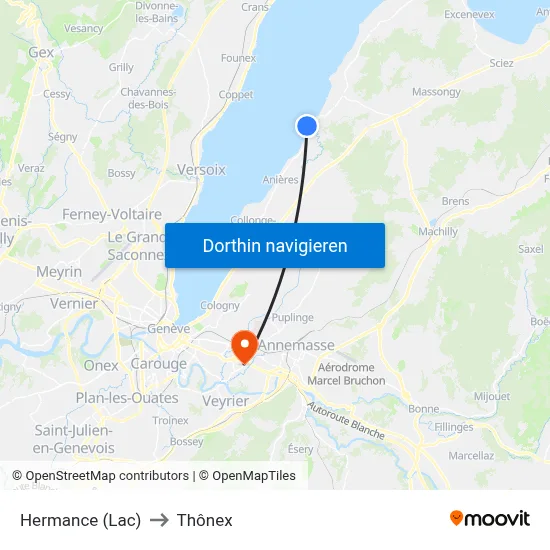 Hermance (Lac) to Thônex map