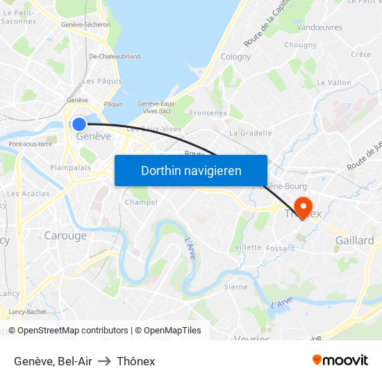 Genève, Bel-Air to Thônex map