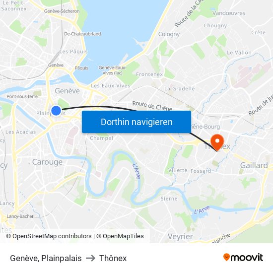 Genève, Plainpalais to Thônex map