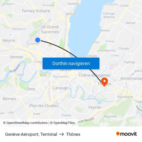 Genève-Aéroport, Terminal to Thônex map