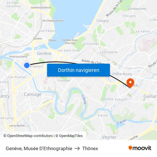 Genève, Musée D'Ethnographie to Thônex map