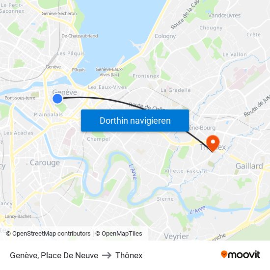 Genève, Place De Neuve to Thônex map