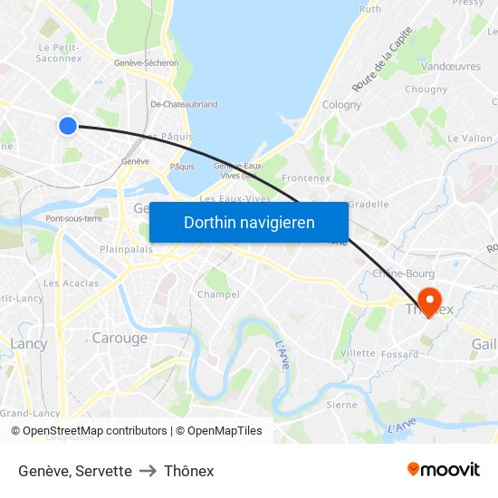 Genève, Servette to Thônex map