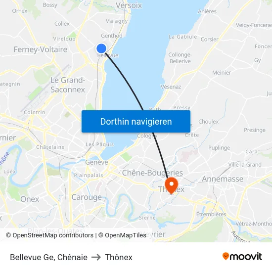 Bellevue Ge, Chênaie to Thônex map
