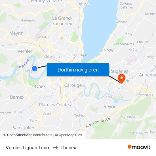 Vernier, Lignon Tours to Thônex map