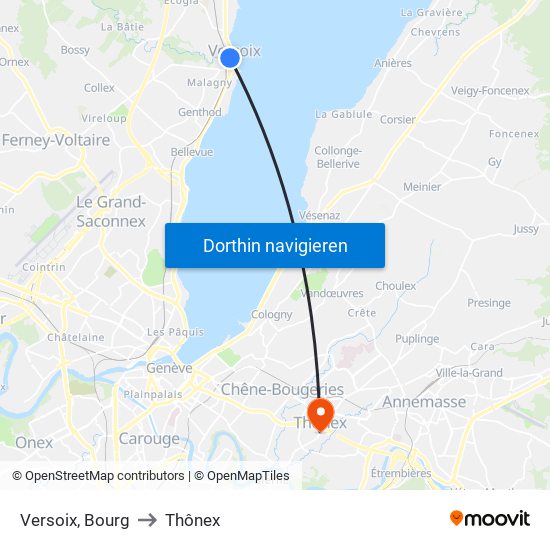Versoix, Bourg to Thônex map