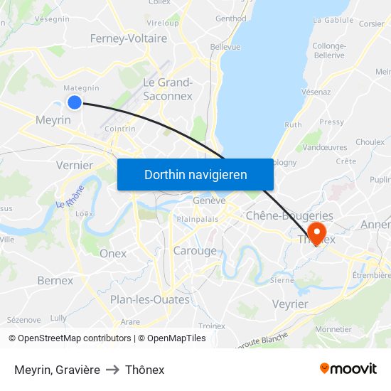 Meyrin, Gravière to Thônex map