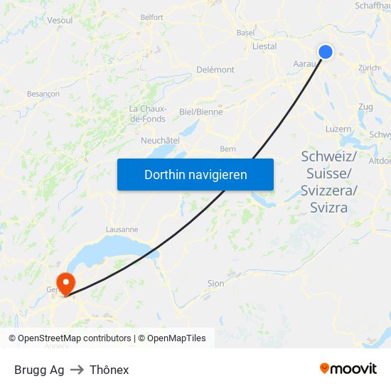 Brugg Ag to Thônex map