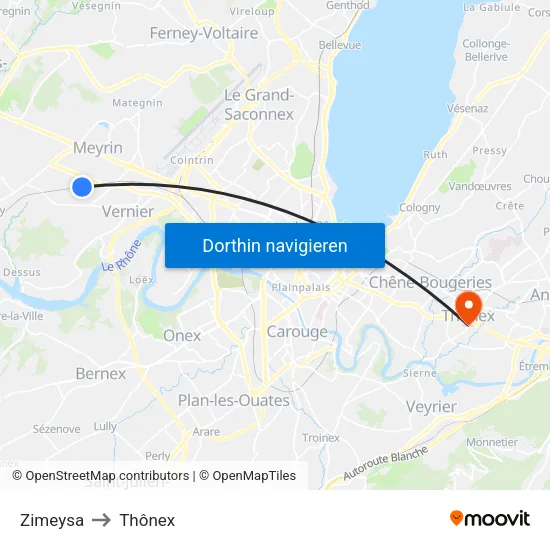 Zimeysa to Thônex map
