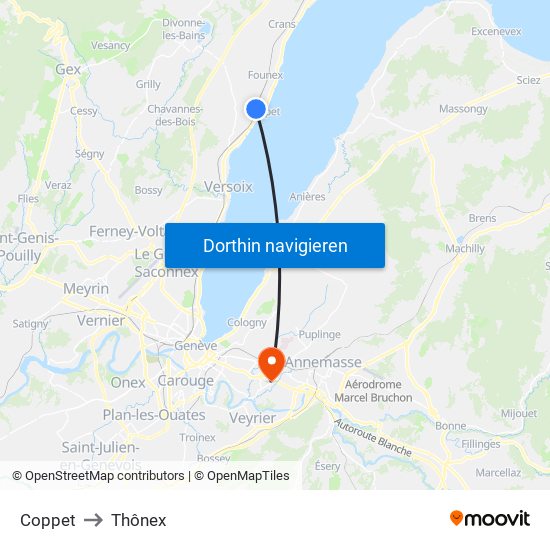 Coppet to Thônex map