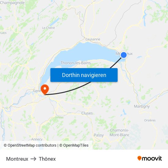 Montreux to Thônex map