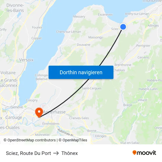 Sciez, Route Du Port to Thônex map