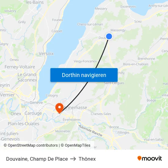 Douvaine, Champ De Place to Thônex map