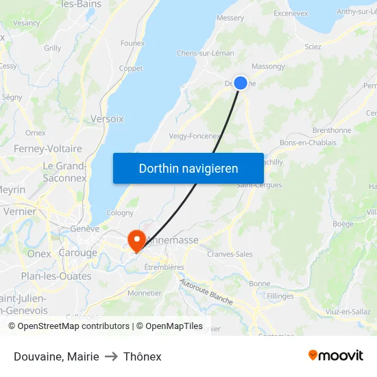 Douvaine, Mairie to Thônex map