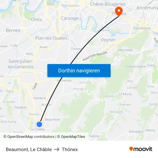 Beaumont, Le Châble to Thônex map