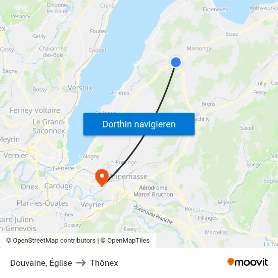 Douvaine, Église to Thônex map
