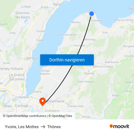 Yvoire, Les Mottes to Thônex map
