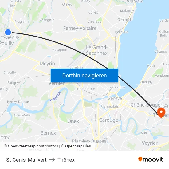 St-Genis, Malivert to Thônex map