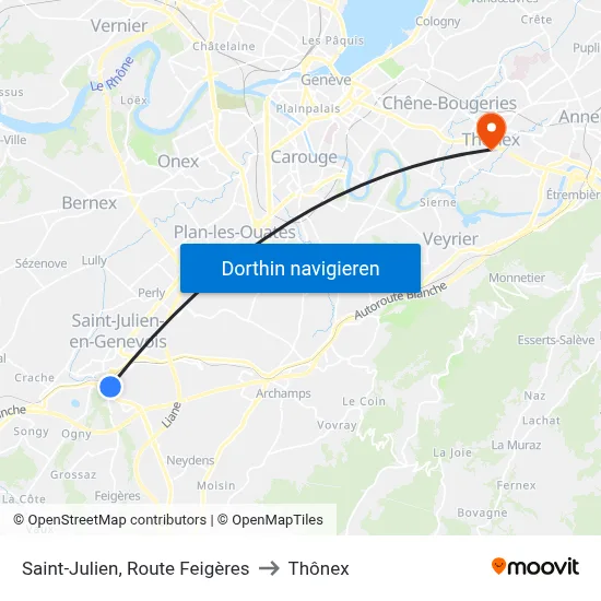 Saint-Julien, Route Feigères to Thônex map