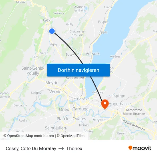 Cessy, Côte Du Moralay to Thônex map