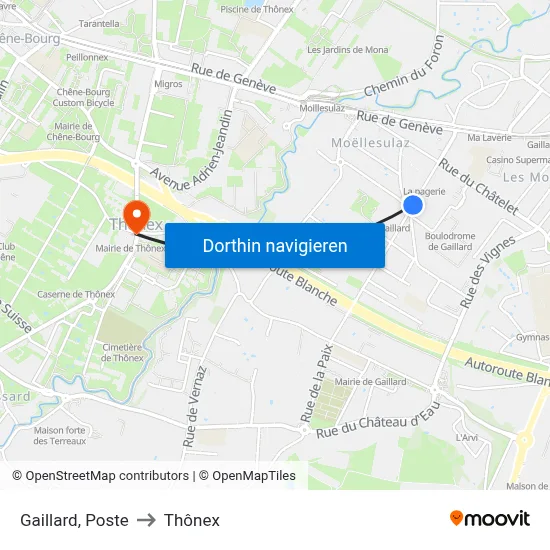 Gaillard, Poste to Thônex map