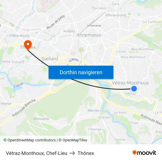 Vétraz-Monthoux, Chef-Lieu to Thônex map