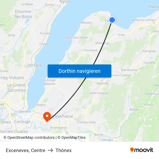 Excenevex, Centre to Thônex map