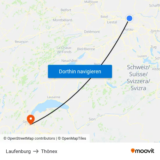 Laufenburg to Thônex map