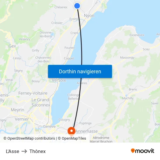 L'Asse to Thônex map