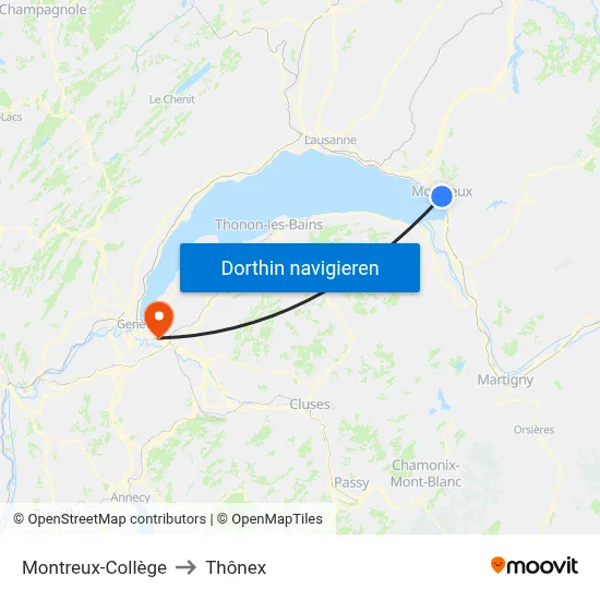Montreux-Collège to Thônex map