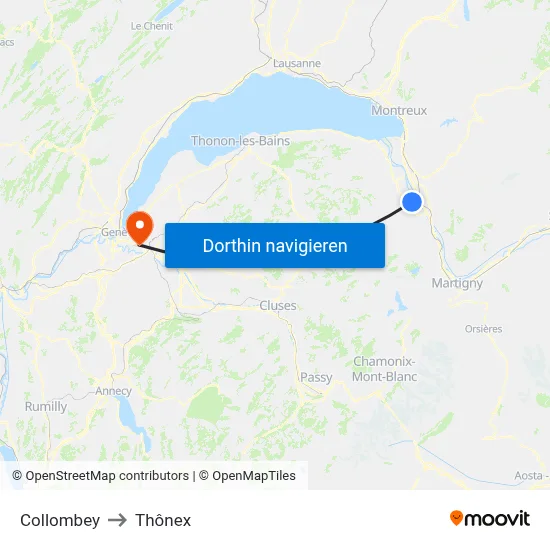 Collombey to Thônex map