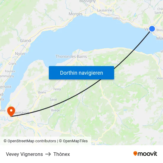 Vevey Vignerons to Thônex map